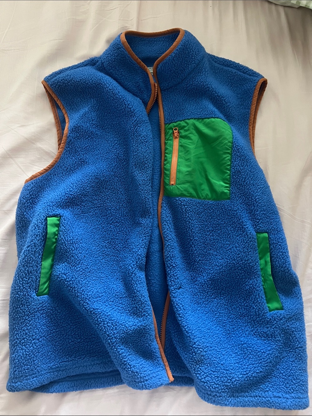 Women’s Blue Fleece Vest with Green Pocket - Lightweight Layer